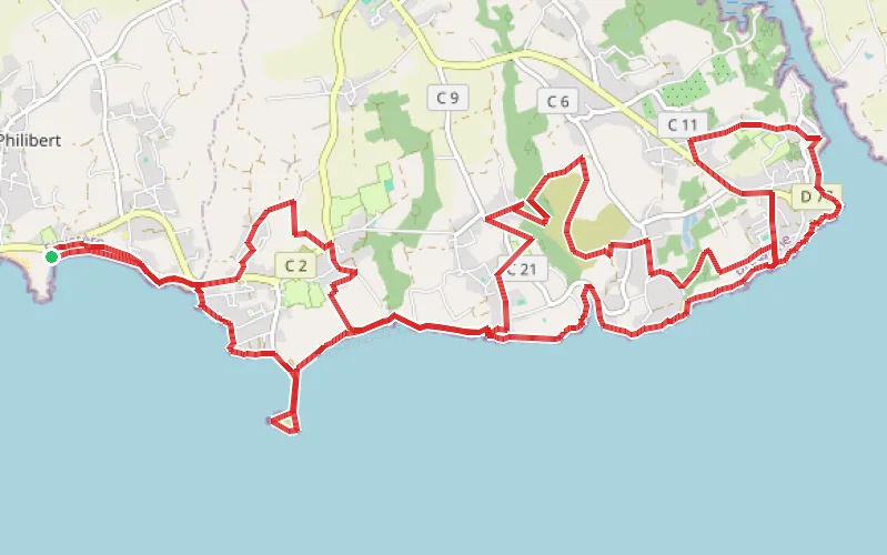 Tracé du parcours Trégunc - Névez, de la Pointe de Kerjean à Port Manec'h