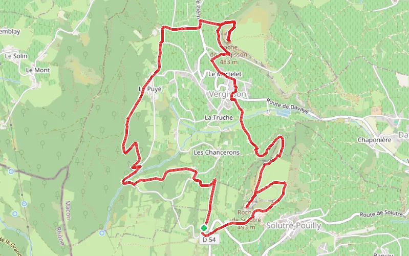 Tracé du parcours Aux Roches de Solutré et Vergisson