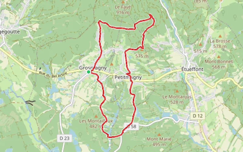 Tracé du parcours Balade sous le Fayé à Petitmagny et Grosmagny