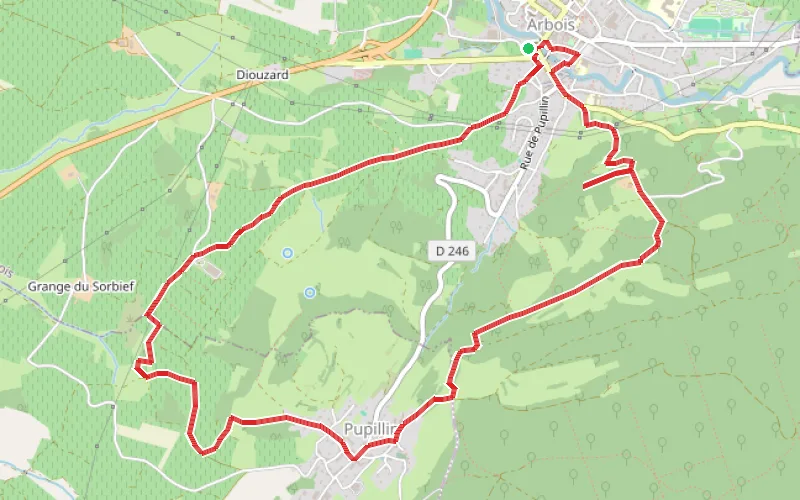 Tracé du parcours D'Arbois à Pupillin par les vignes et retour par la chapelle de l'Ermitage