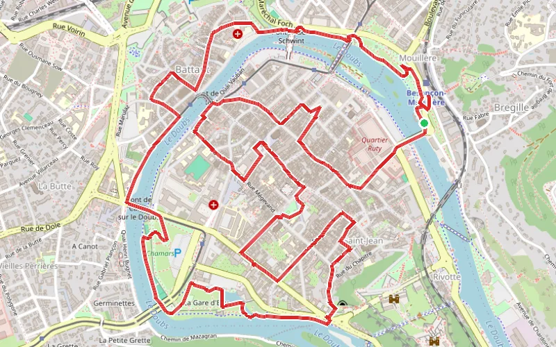 Tracé du parcours La chasse aux vingt fontaines à Besançon