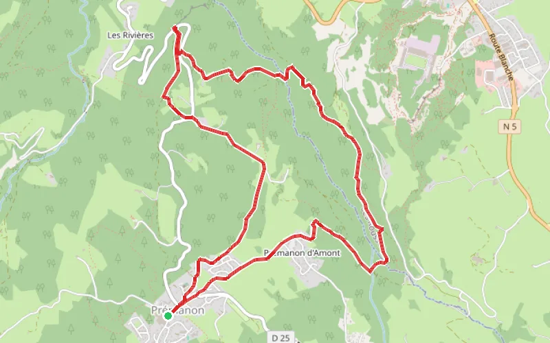 Tracé du parcours Belvédère des Maquisards, Pont Perroud et Bief de la Chaille à Prémanon
