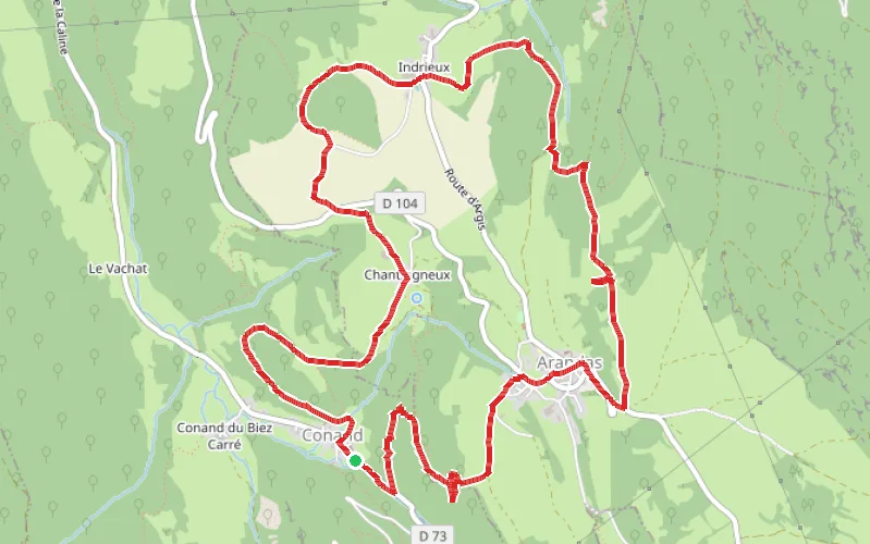 Tracé du parcours Boucle entre Conand et Arandas, croix du Mortier et belvédère de la Cra