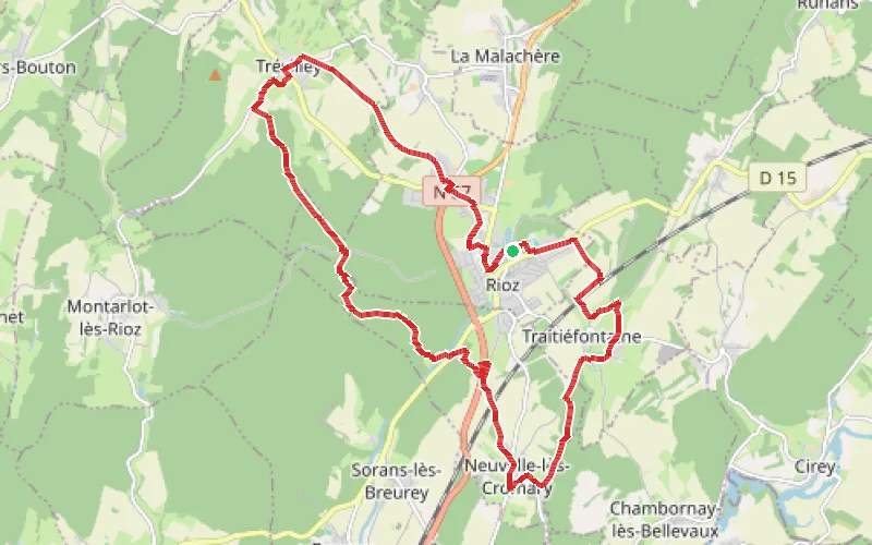 Tracé du parcours D'un rail à l'autre à Rioz