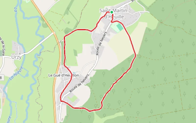 Tracé du parcours Boucle au départ de Saint-Martin-d'Heuille par le Gué-d'Heuillon