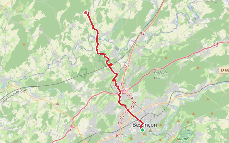 Tracé du parcours Besançon - Montboillon