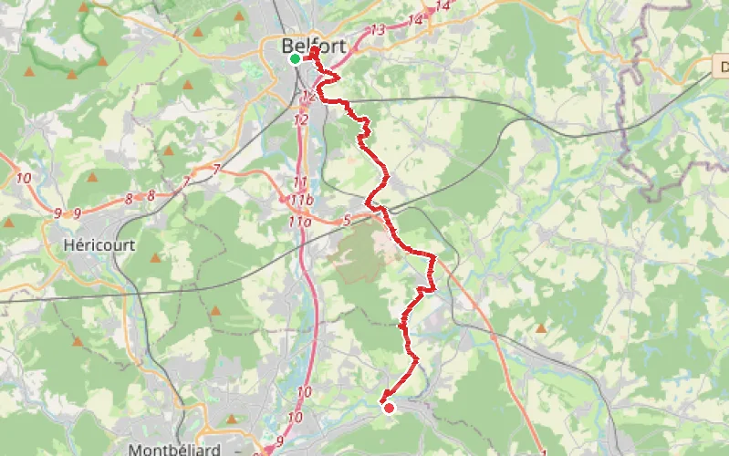 Tracé du parcours Belfort - Fesches-le-Châtel