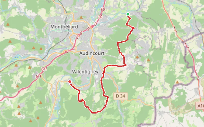 Tracé du parcours Fesches-le-Châtel - Mandeure