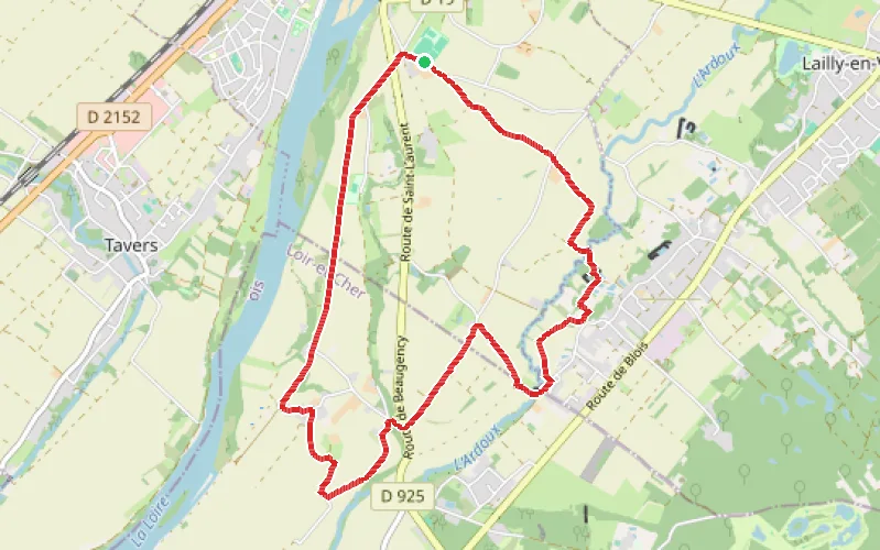 Tracé du parcours Entre Ardoux et Ime près de Lailly-en-Val