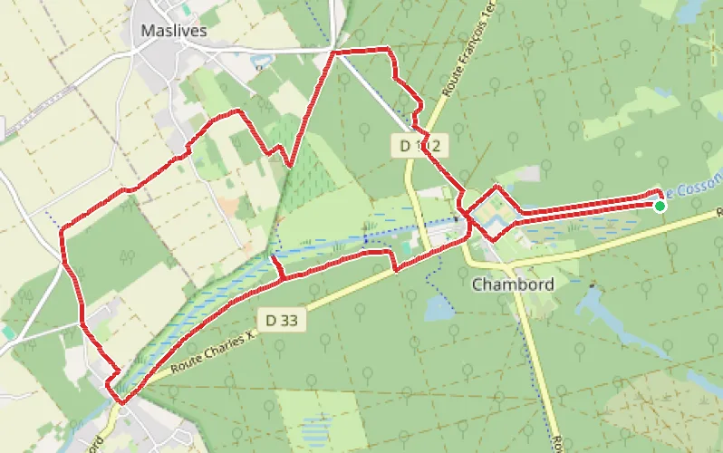 Tracé du parcours De Chambord à la Chaussée le Comte