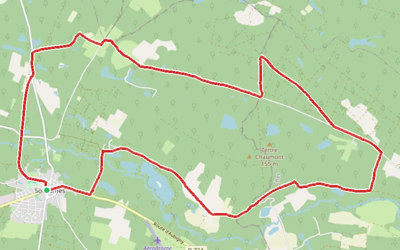 Tracé du parcours Boucle dans les bruyères et les genêts à Souesmes