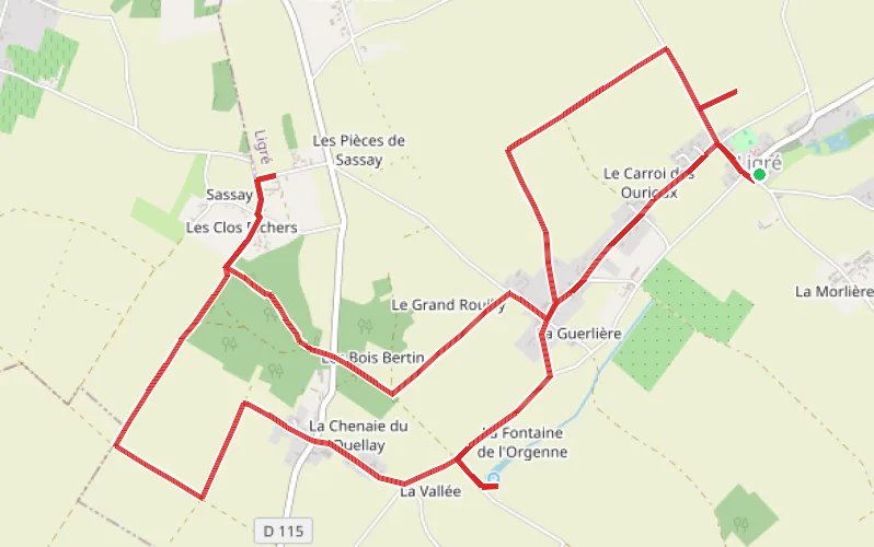 Tracé du parcours Le Dolmen du Carroi Bon Air et le Château de Sassay