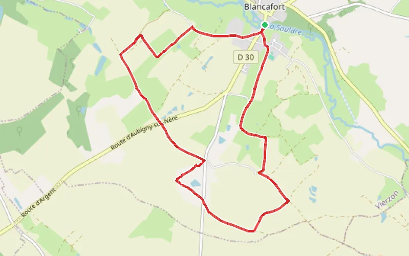 Tracé du parcours Les Grands Chemins (circuit Vert) avec variante à Blancafort