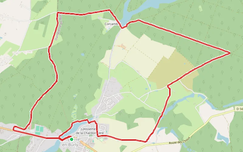 Tracé du parcours Dampierre-en-Burly et ses étangs