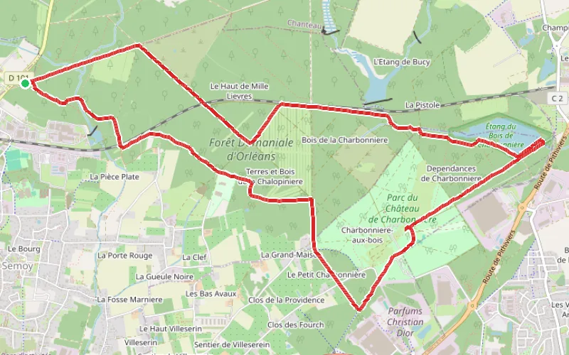 Tracé du parcours Boucle en forêt d'Orléans depuis Chanteau