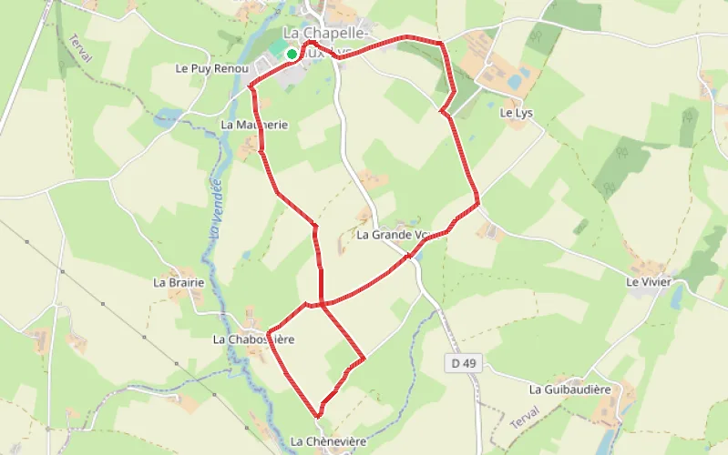 Tracé du parcours Le chemin des étoiles à La Chapelle aux Lys