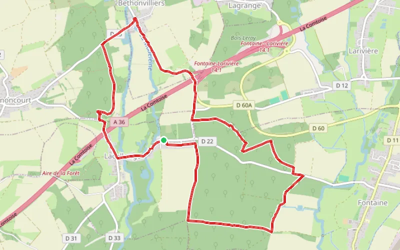 Tracé du parcours Boucle du Moulin entre Lacollonge et Bethonvilliers