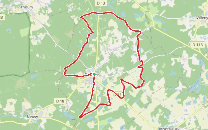 Tracé du parcours Boucle sur les allées forestières autour de Dhuizon