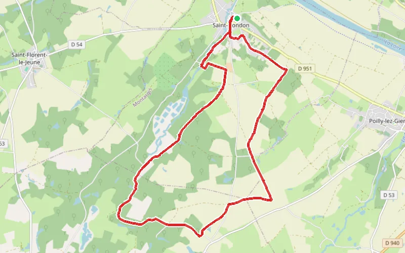 Tracé du parcours En suivant l'Aquiaulne depuis Saint-Gondon
