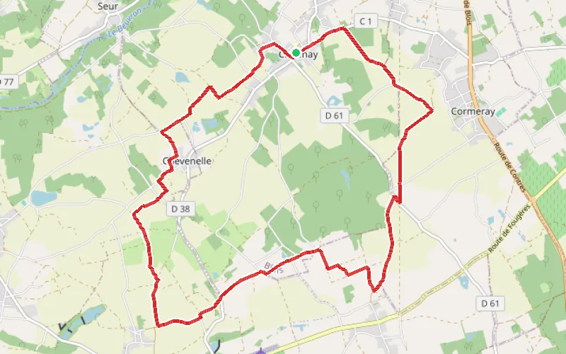 Tracé du parcours Boucle dans le vignoble de Cheverny au départ de Chitenay