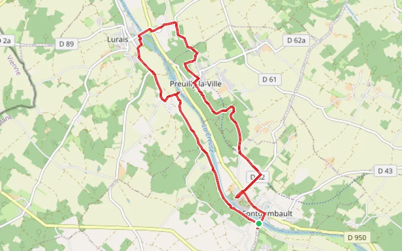 Tracé du parcours Balade à Fontgombault, de la rive gauche à la rive droite de la Creuse