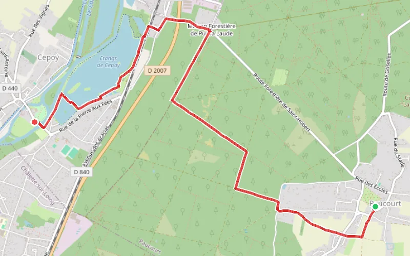 Tracé du parcours Traversée forestière de Paucourt à la Station Verte de Cepoy