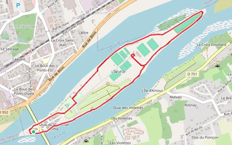 Tracé du parcours Entre terres royales et eaux sauvages : le tour de l'Île d'Or