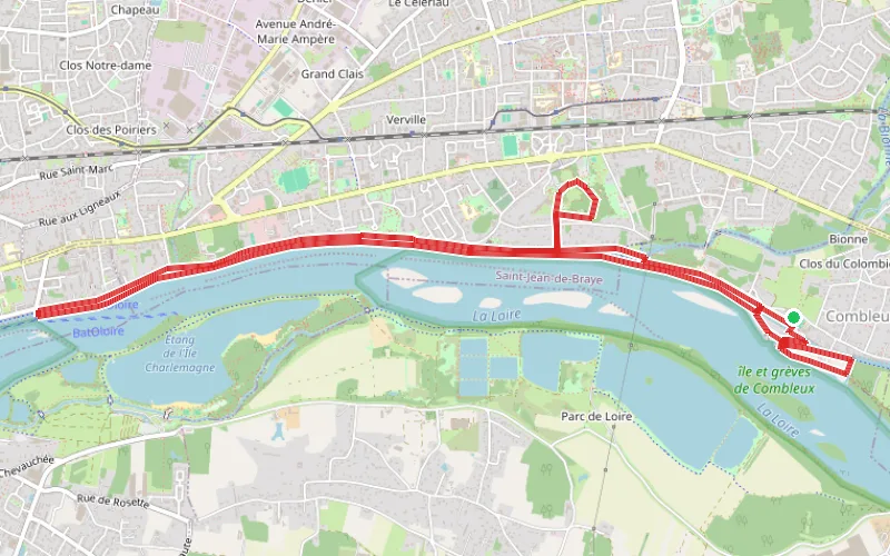 Tracé du parcours Le canal dans la Loire, de Combleux à Orléans