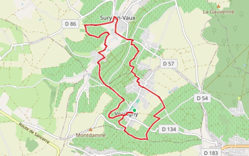Tracé du parcours À travers le vignoble sancerrois entre Verdigny et Sury-en-Vaux