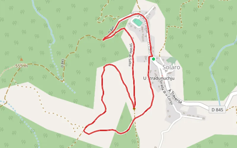 Tracé du parcours Da U Pinu a U piralzu (Du pain à l'Aulne) au départ de Solaro