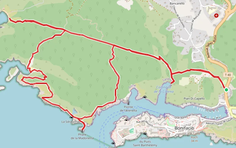 Tracé du parcours Phare de la Madonetta, Îlot de Fazzio, plage de Paragan depuis Bonifacio