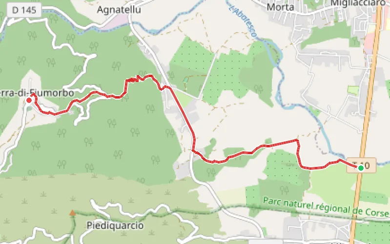 Tracé du parcours De Ghisonaccia à Serra-di-Fiumorbu