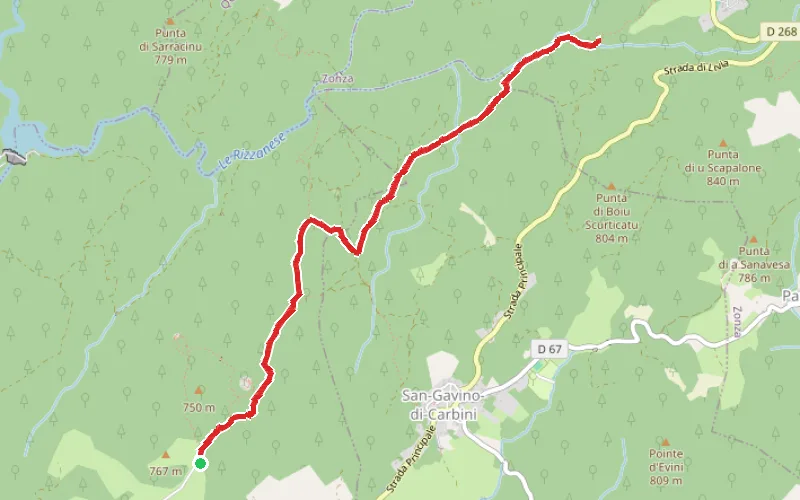 Tracé du parcours Aller-retour de Cucuruzzu à la passerelle vers Zonza