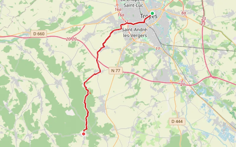 Tracé du parcours Troyes - Sommeval