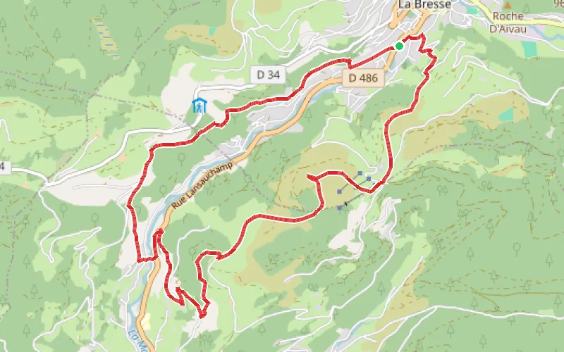 Tracé du parcours De La Bresse à Cornimont, vers Parfongoutte et Le Brabant