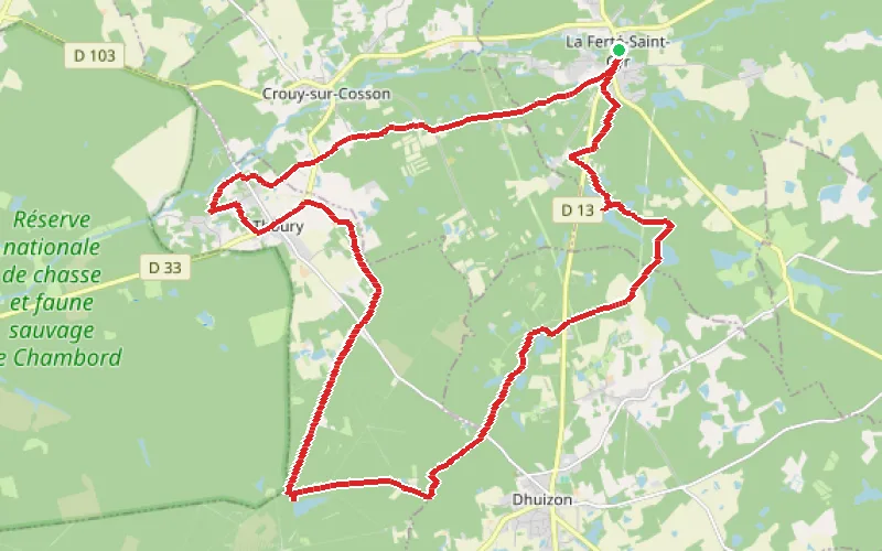 Tracé du parcours Boucle au cœur de la Sologne par le GRP® de châteaux en châteaux...