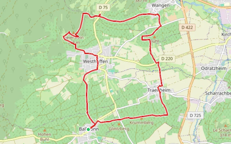 Tracé du parcours Circuit de Bacchus Le Loejele