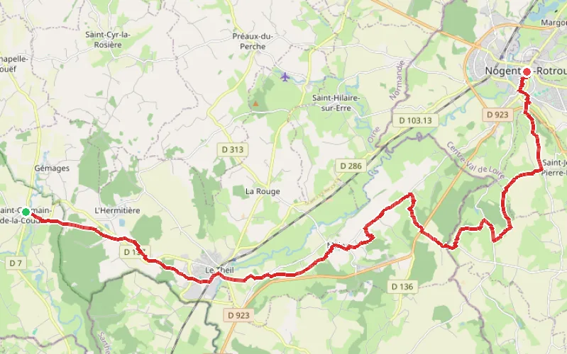 Tracé du parcours De Saint-Germain-de-la-Coudre à Nogent-le-Rotrou