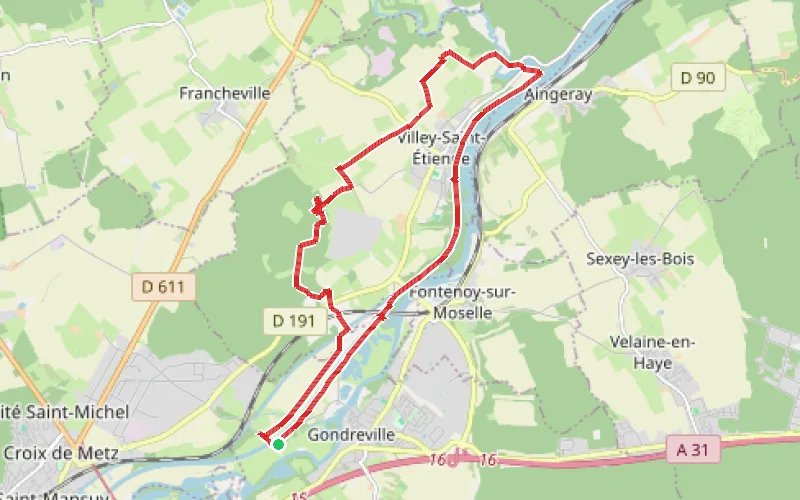 Tracé du parcours Boucle de la Moselle entre Gondreville et Villey-Saint-Etienne