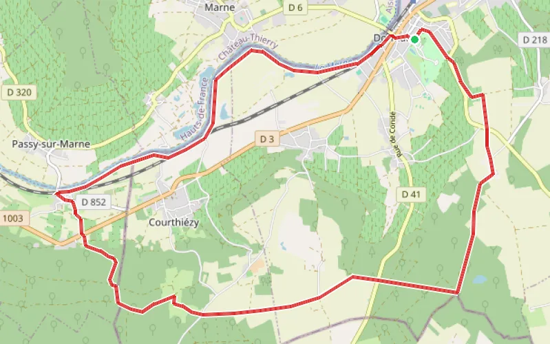 Tracé du parcours Boucle à partir de Dormans, sur le GR®14 et en bord de Marne