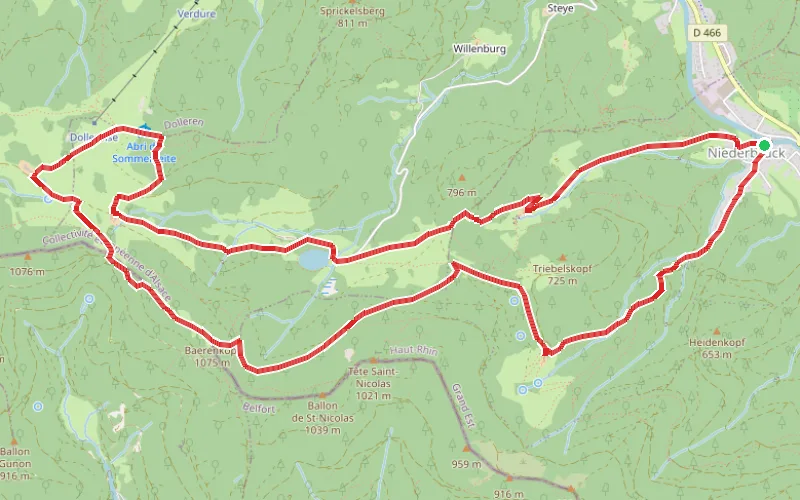 Tracé du parcours Le sommet du Baerenkopf par le lac Lachtelweiher