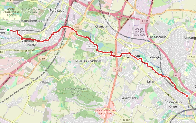 Tracé du parcours La Promenade de l'Yvette