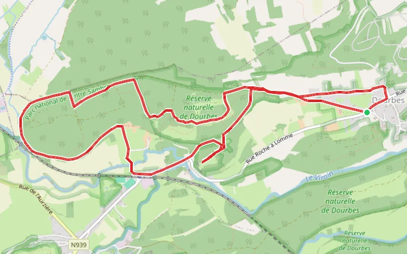 Tracé du parcours Montagne aux Buis depuis Dourbes