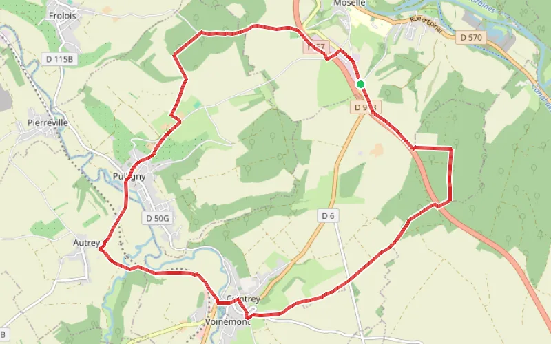 Tracé du parcours Boucle au départ de Flavigny et passant par Pulligny et Ceintrey