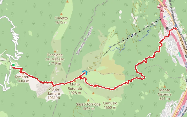 Tracé du parcours Alpe di Neggia - Rivera
