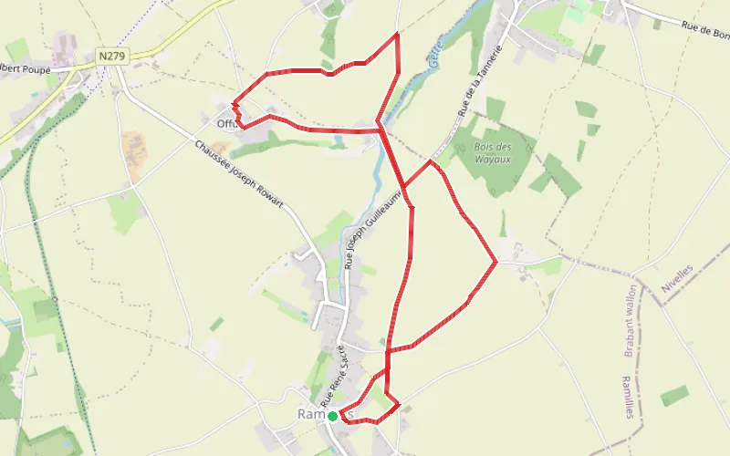 Tracé du parcours Sur les traces de Malborough au départ de Ramillies-Village