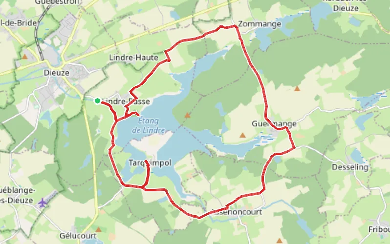 Tracé du parcours La boucle autour de l'Étang de Lindre
