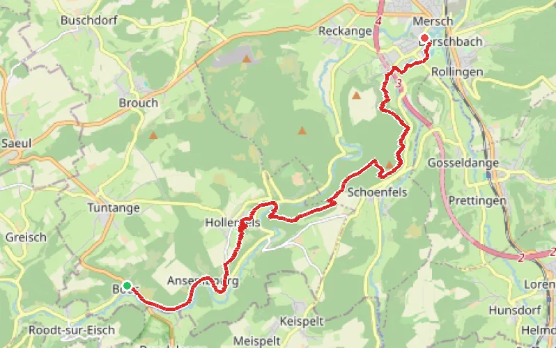 Tracé du parcours Bour - Mersch
