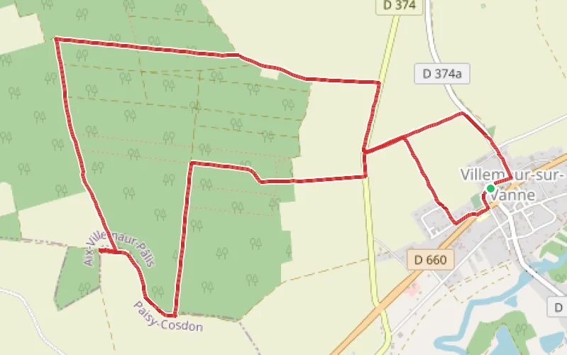 Tracé du parcours La Pierre aux Dix Doigts de Villemaur