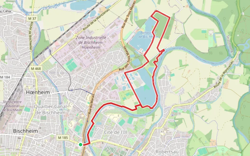 Tracé du parcours Boucle de Bischeim par l'Étang de la Ballastière